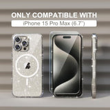 For Iphone 15 Pro Max Case Magnetic, Women Clear Glitter Bling Sparkly Case, [3Xdiamond Camera Lens Protectors] [2Xtempered Glass Screen Protectors] [Compatible Magsafe] (Glitter Clear)