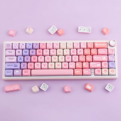Pbt Keycaps 136 Keys Moa Keycaps, Gradient Cat Keycap Dye-Sublimation Cute Custom Keycap Set For Cherry Gateron Mx Swithes Mechanical Gaming Keyboards