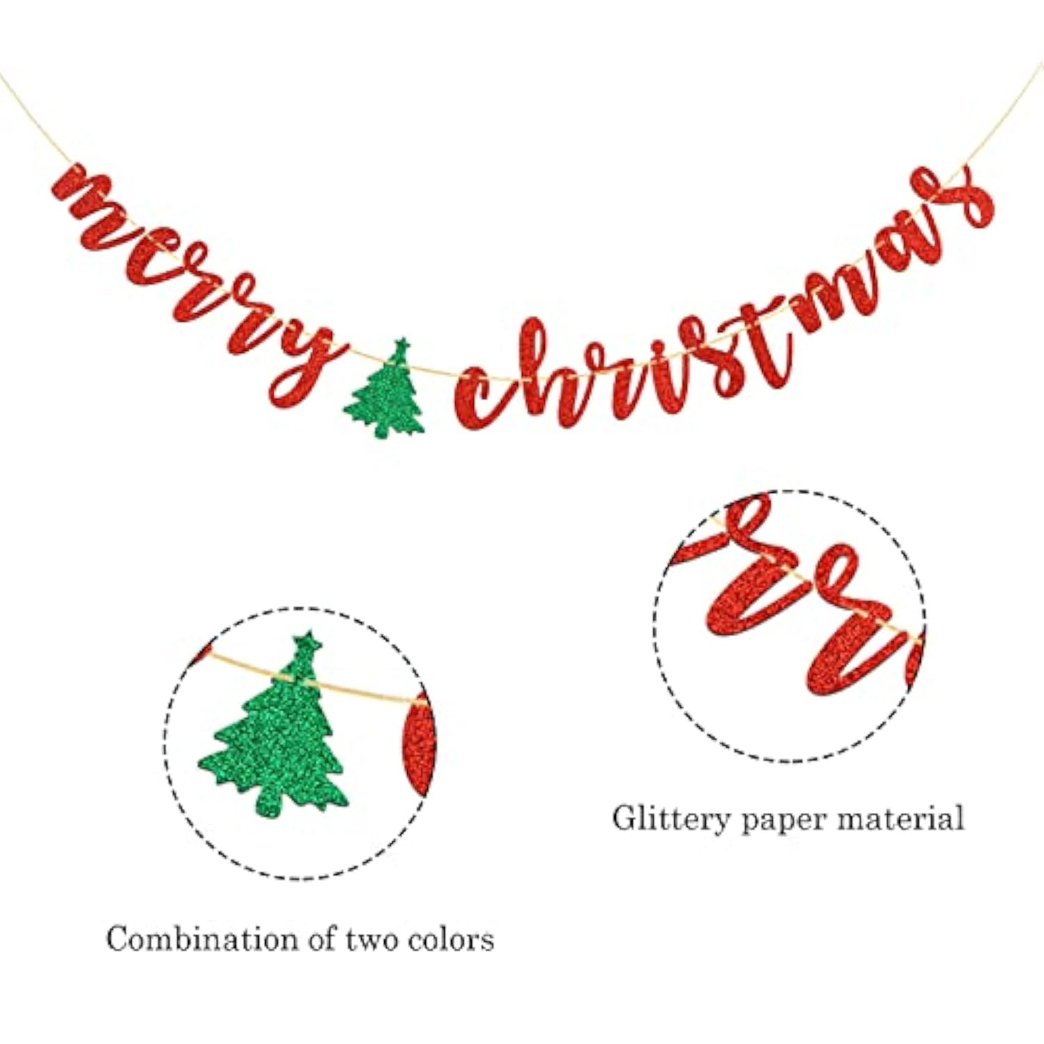 Red Glitter Merry Christmas Banner Holiday Party Decoration