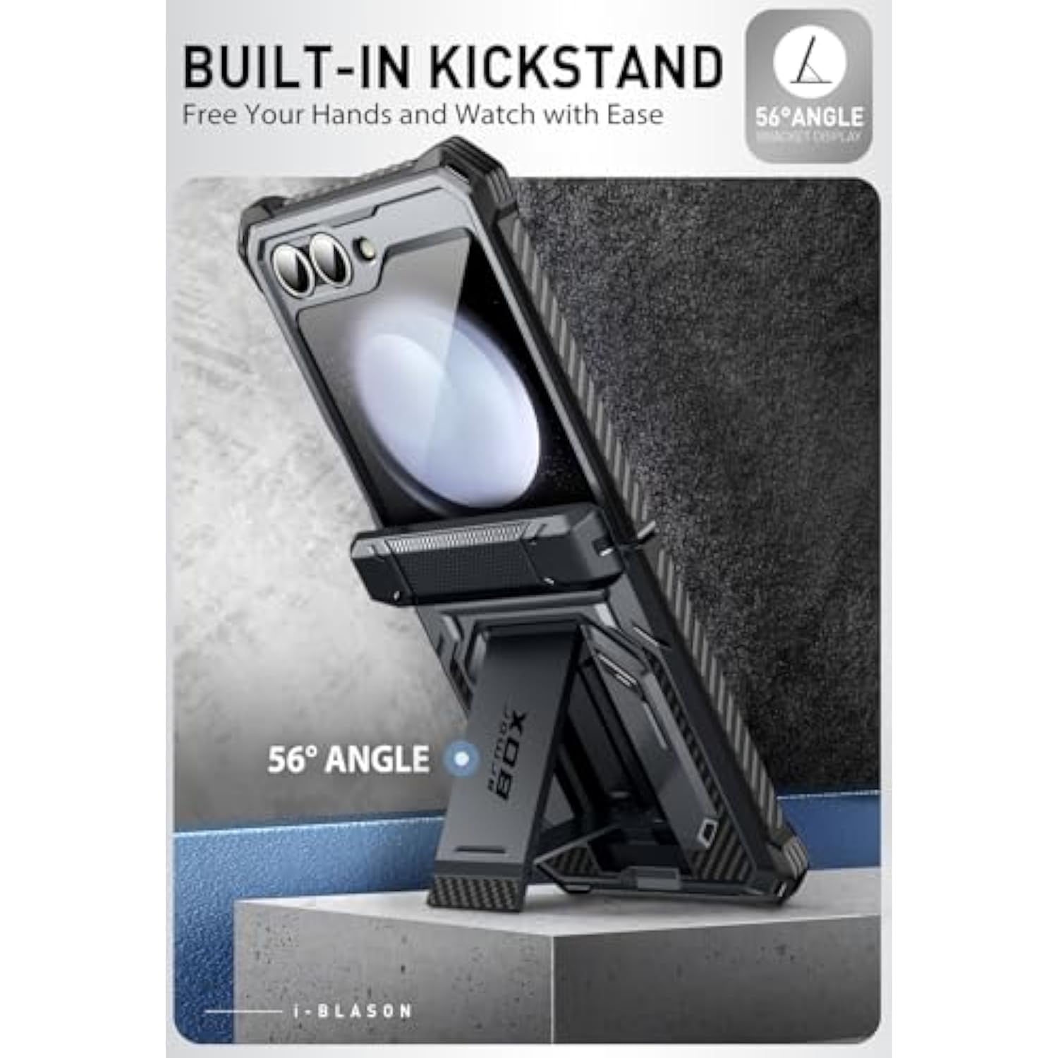 i-Blason for Samsung Galaxy Z Flip 7 FE Case, Z Flip6 Case with Stand, [Built-in Screen Protector] [Hinge Protection] [Belt-Clip], Military Phone Case for Samsung Z Flip 7 FE/6/5, Armorbox, Black