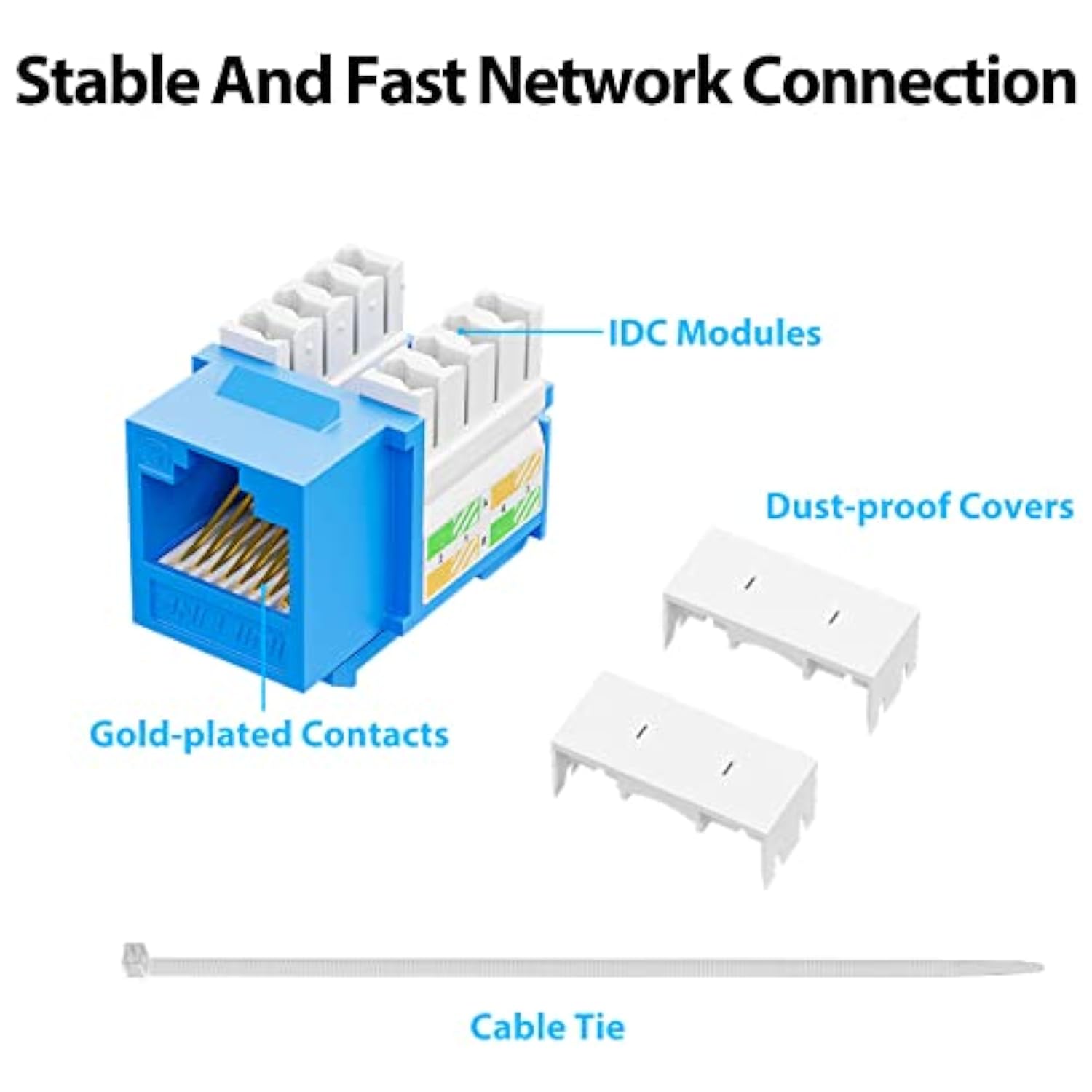 Ul Listed 50-Pack Cat6 Keystone Jack And Punch-Down Stand, Rj45 Ethernet Keyst