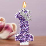 Birthday Number Candles,Purple Crown Birthday Candles For Cake,Glitter Number 1 Candle Cake Topper With Sequins For Anniversary Celebrations Supplies (Number 1)