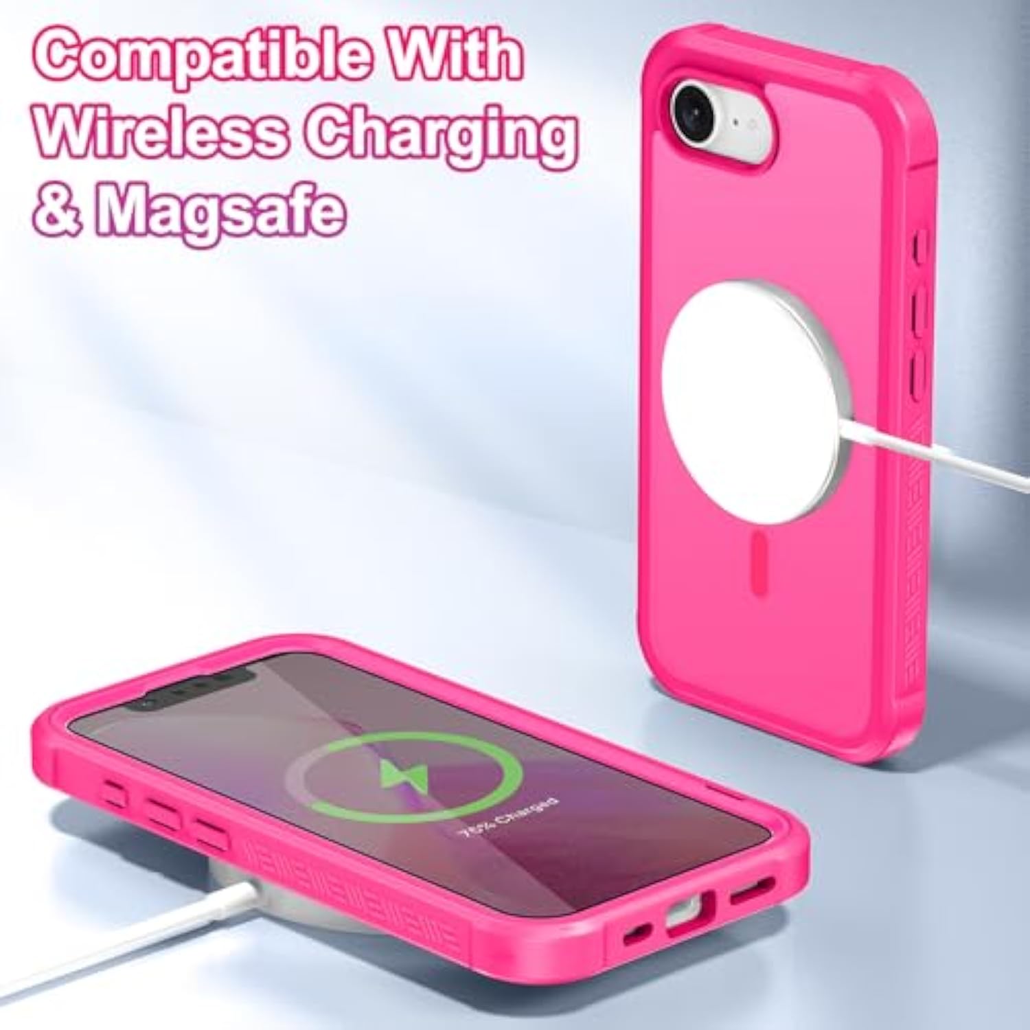 Magnetic For Iphone 16E Case Built In Screen Protector [Compatible With Magsafe] Military-Grade Protection Full Body Shockproof Slim Translucent Matte Women Girls Men, Hot Pink