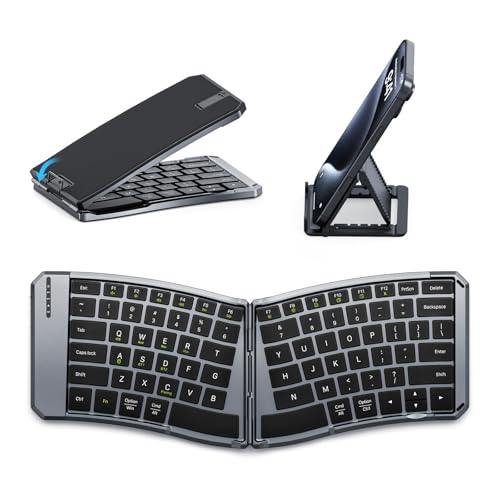 Ergonomic Foldable Keyboard, Split Portable Folding Bluetooth Keyboard For Business Travel, Ultra Slim Rechargeable Wireless Keyboards For Ios/Android/Windows Tablet Pc Smartphone