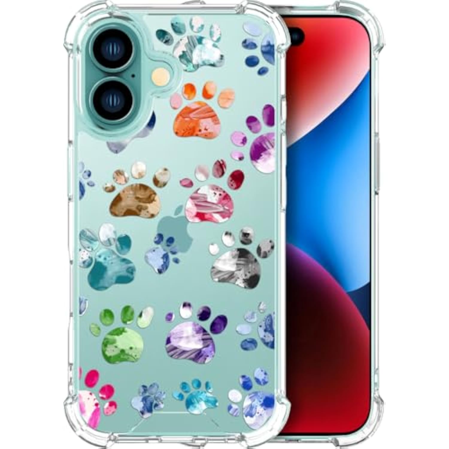Cases Compatible With Iphone 16 Case For Women Cute Phone Case Clear Design, 16 Case Transparent Cool Kawaii Protective,Lovely Dogs Paws Animal Watercolor