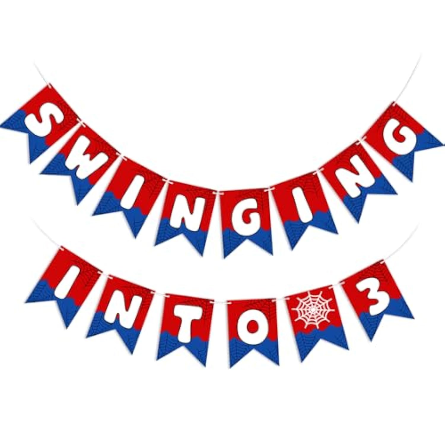 Spider Swinging Into 3 Birthday Banner, Spider Web Theme 3Rd Birthday Decorations Hanging Bunting Garland For Red Blue Cartoon Party Supplies