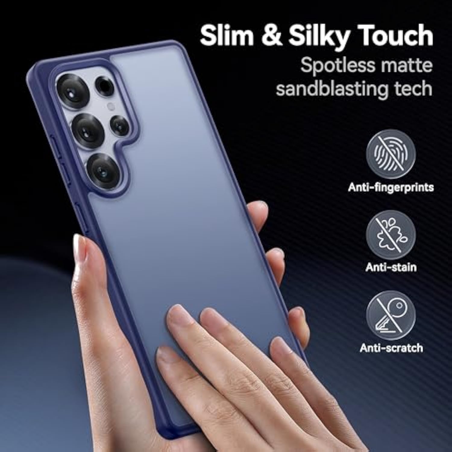 Genuine Official For Samsung Galaxy S25 Ultra Case [16Ft Military Drop Protection] [Anti Stain Tech] Slim Matte Translucent Shockproof Protective S25 Ultra Case 6.9'', Blue