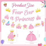 Four Ever A Princess Banner - 3 Pcs Pre-Strung Princess 4Th Birthday Party Decorations Glitter Pink Gold Castle Crown Carriage Ceiling Garland Decor Happy 4 Years Old Party Supplies For Girls