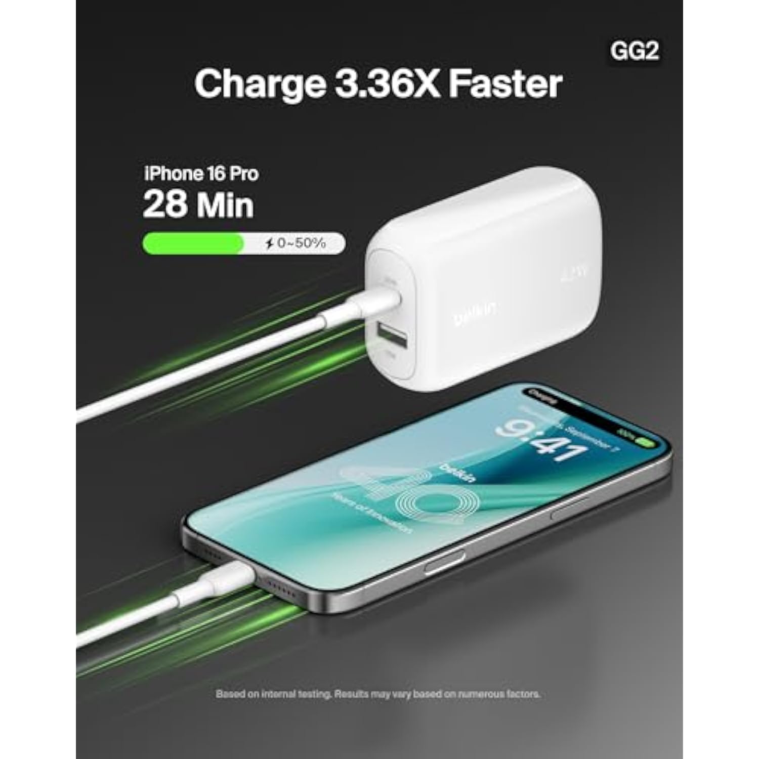 Belkin BoostCharge 42W Dual Port Wall Charger, USB-C + USB-A Charger Fast Charging for iPhone 16, 15, 14, 13, Pro, Pro Max, iPad, AirPods, Samsung Galaxy S25, Nintendo Switch 2 & More - White