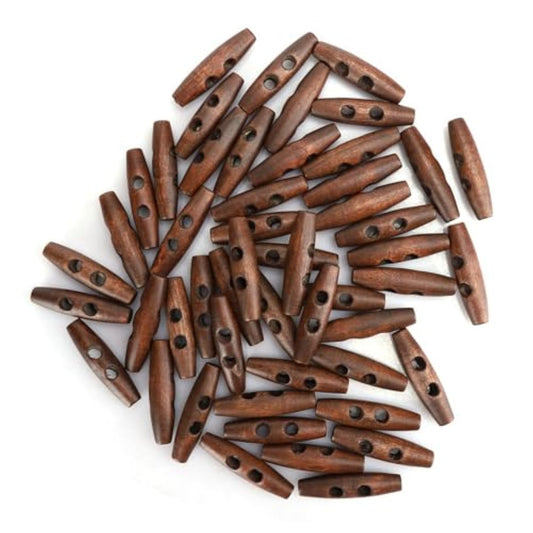 50Pcs Wood Toggle Buttons, Wood Sewing Horn Toggle Buttons 2 Holes Woo