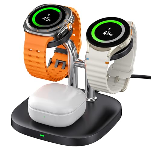 Dual Watch Charger for  Galaxy Watch 8 Classic/8/Ultra/7/6/6 Classic/5 Pro/5/4/3/Active 2, for Galaxy Buds 3 Pro/3/2 Pro, 3 in 1 Wireless