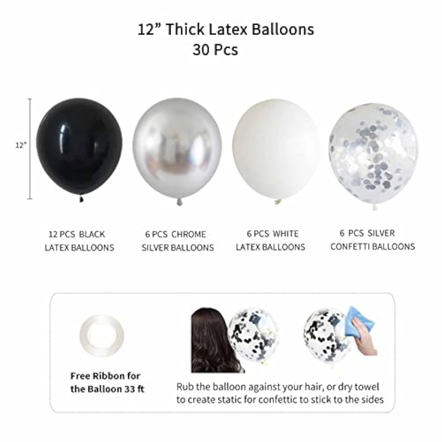 Black & Silver Birthday Decorations – Banner and Balloons for All Ages and Genders
