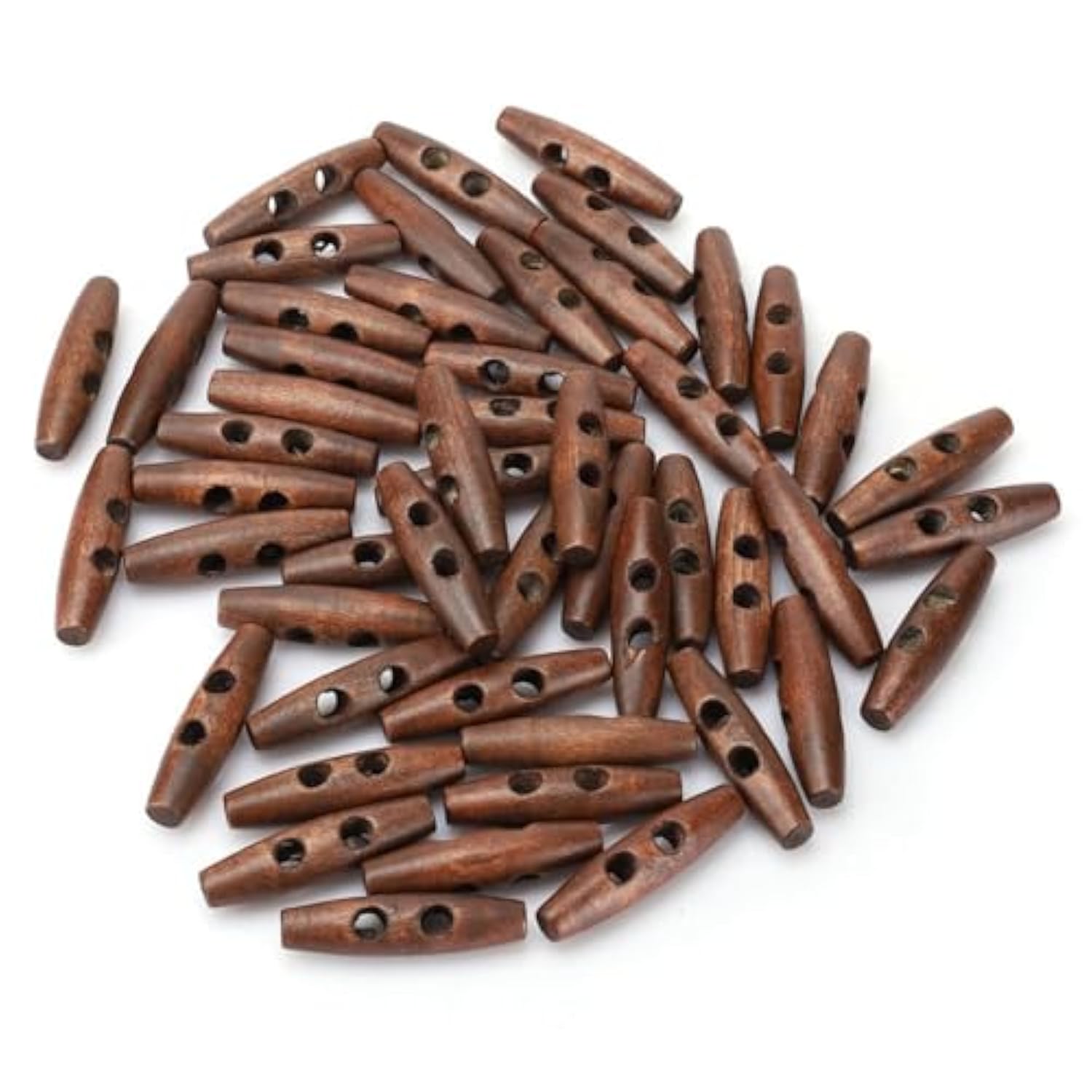 50Pcs Wood Toggle Buttons, Wood Sewing Horn Toggle Buttons 2 Holes Woo