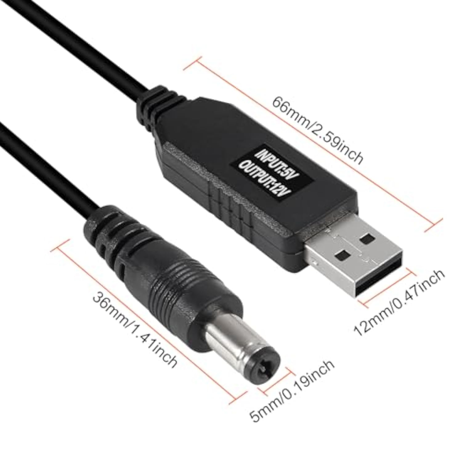 4Pcs Dc 5V To Dc 12V Usb Voltage Step Up Converter Cable Power Supply Usb Cable With 5.5X2.1Mm Dc Connect Male 1M For Wifi Router Mini Fan Speaker 3.2Ft