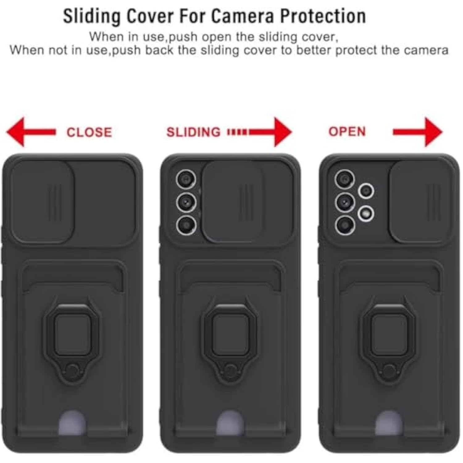 Crossbody Strap Case For Samsung Galaxy A16 4G / 5G With Card Holder Magnetic Ring Kickstand, Adjustable Lanyard Silicone Shockproof Camera Cover For Samsung Galaxy A16 4G / 5G 6.7". Black