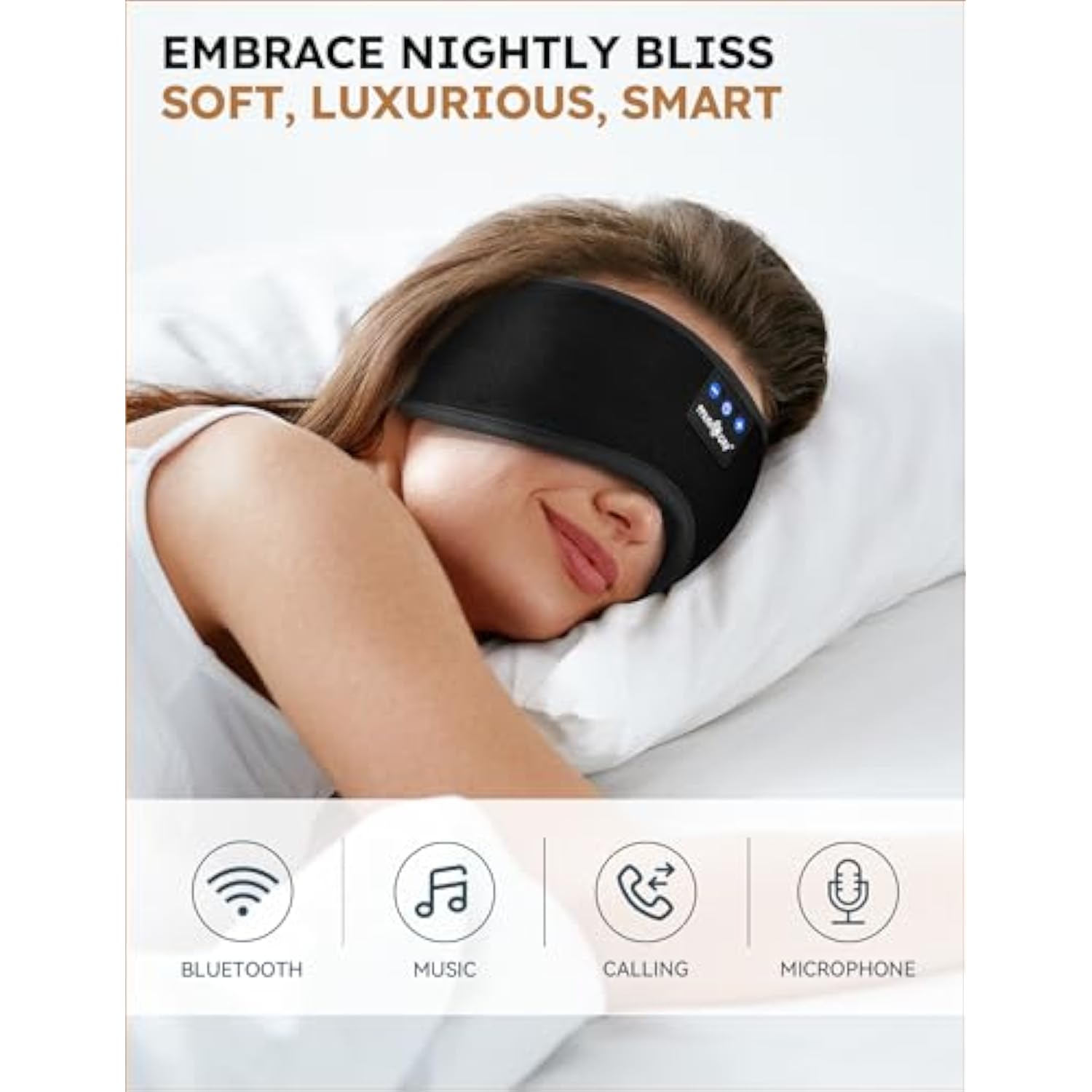 Sleep Headphones Bluetooth 5.2 Headband Sleeping Eye Mask For Women Men Wirele