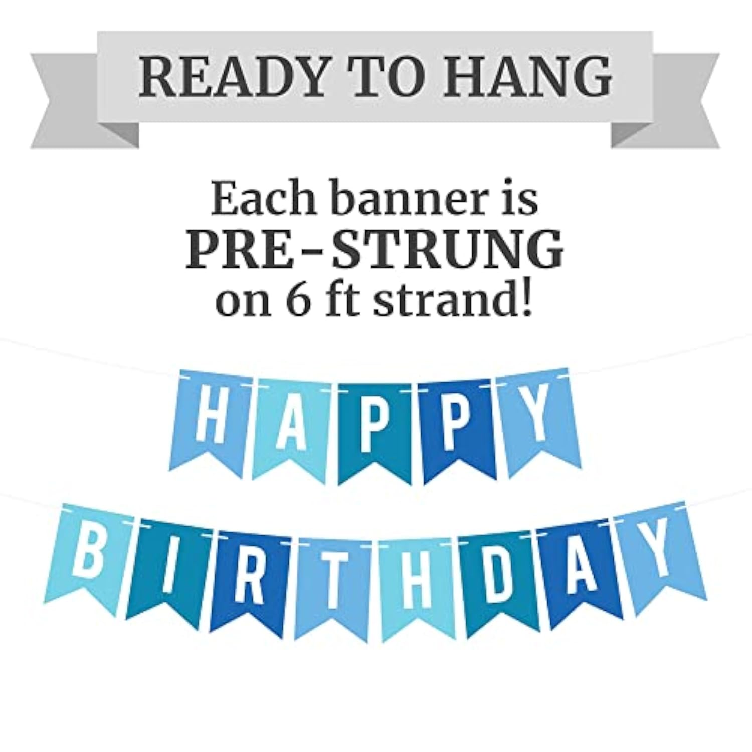 Pre-Strung Blue Happy Birthday Banner – No DIY, 6ft Party Decor for All Ages