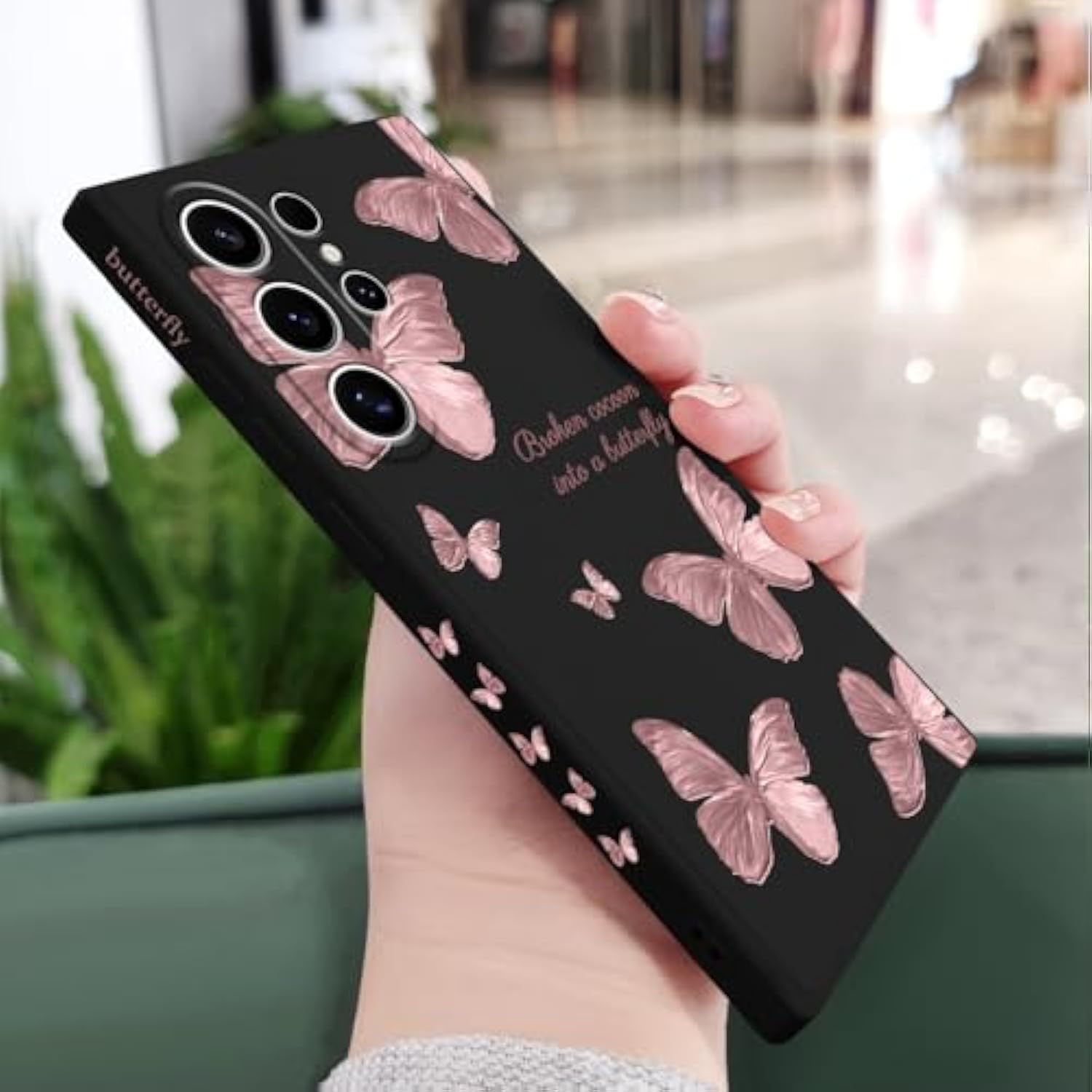 For Samsung Galaxy S24 Ultra Case, Creative Flower Pattern Design Phone Cover Drop Protection Soft Ultra Thin Scratch Resistant Microfiber Lining Inner For Galaxy S24 Ultra-Butterfly Black