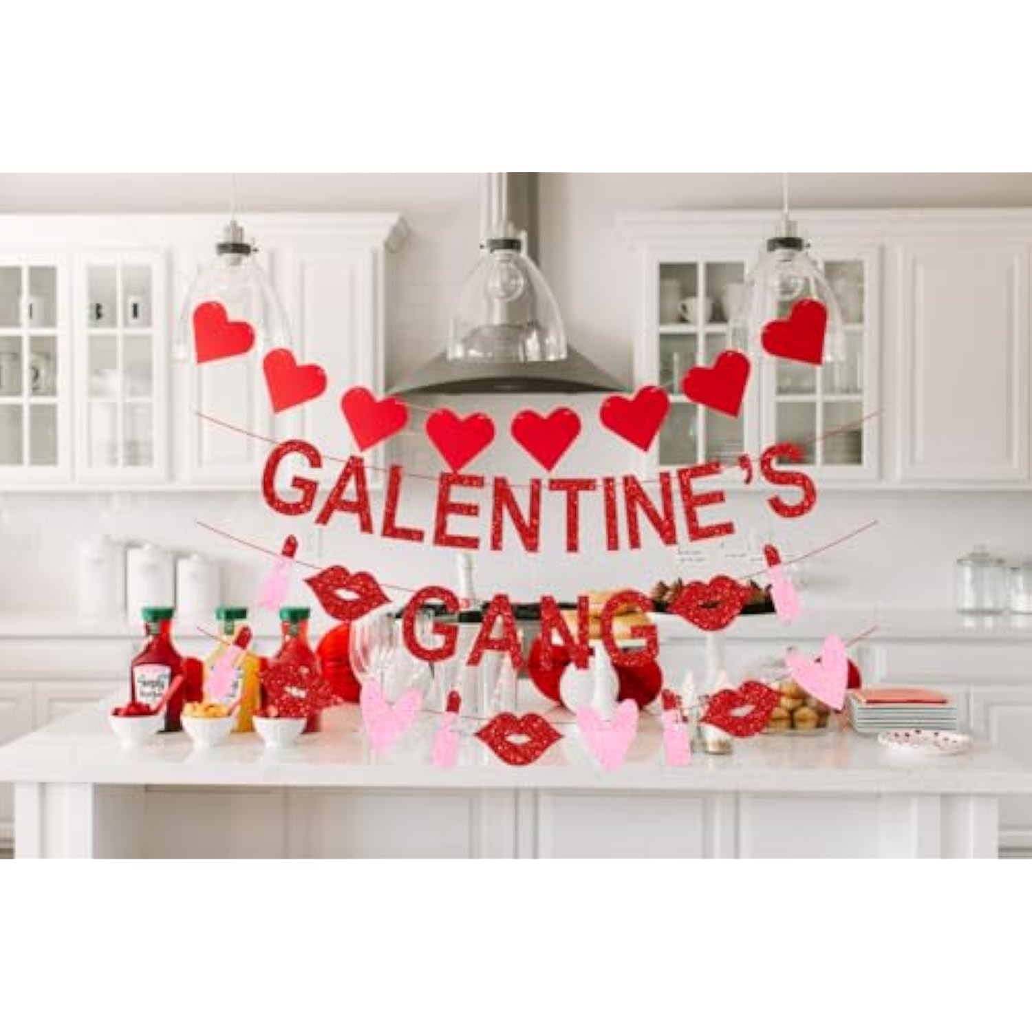 Galentine’S Gang Banner, Happy Galentine’S Day Banner, Galentines Day Decorations, Hgb Valentine’S Day Party Decorations, Girl Lady Galentines Day Party Decorations With Hearts Garland, Pre-Assembled