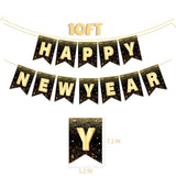 Happy New Year Banner 10ft Black Gold NYE Party Decor
