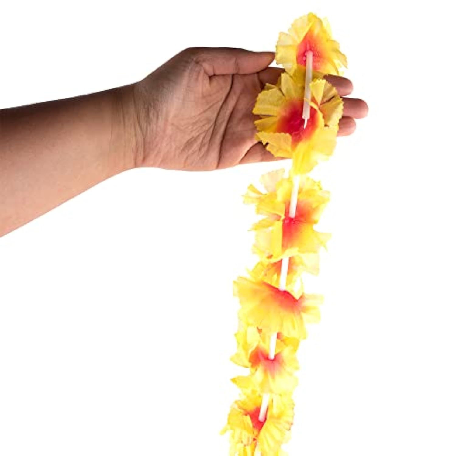 Giant Hawaiian Ruffled Simulated Colorful Luau Silk Flower Leis Jumbo Necklaces For Tropical Island Beach Theme Party Event, Birthday Supplies, Costume (12 Pack)