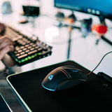 KLIM RGB Gaming Mouse Pad - Large LED USB Black Hard Surface Gamer Mousepad - Chroma Lighting Effects - LED Lights Up - 13.7 x 10.3 x 0.4 inches - Ergonomic