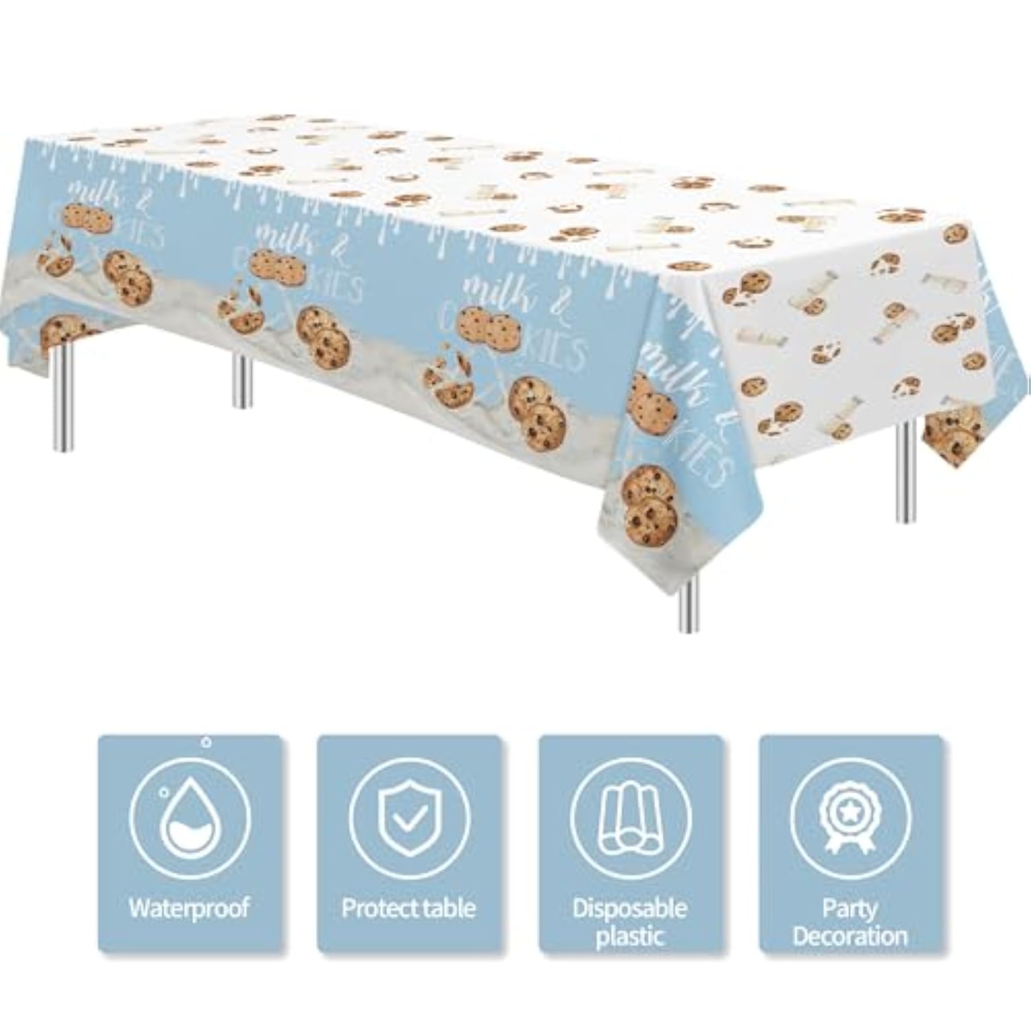 Milk And Cookies Birthday Party Supplies Tablecloth, 3Pcs Disposable Chocolate Chip Cookies And Milk Party Decorations Tablecover For Birthday Baby Shower, 86In X 55In