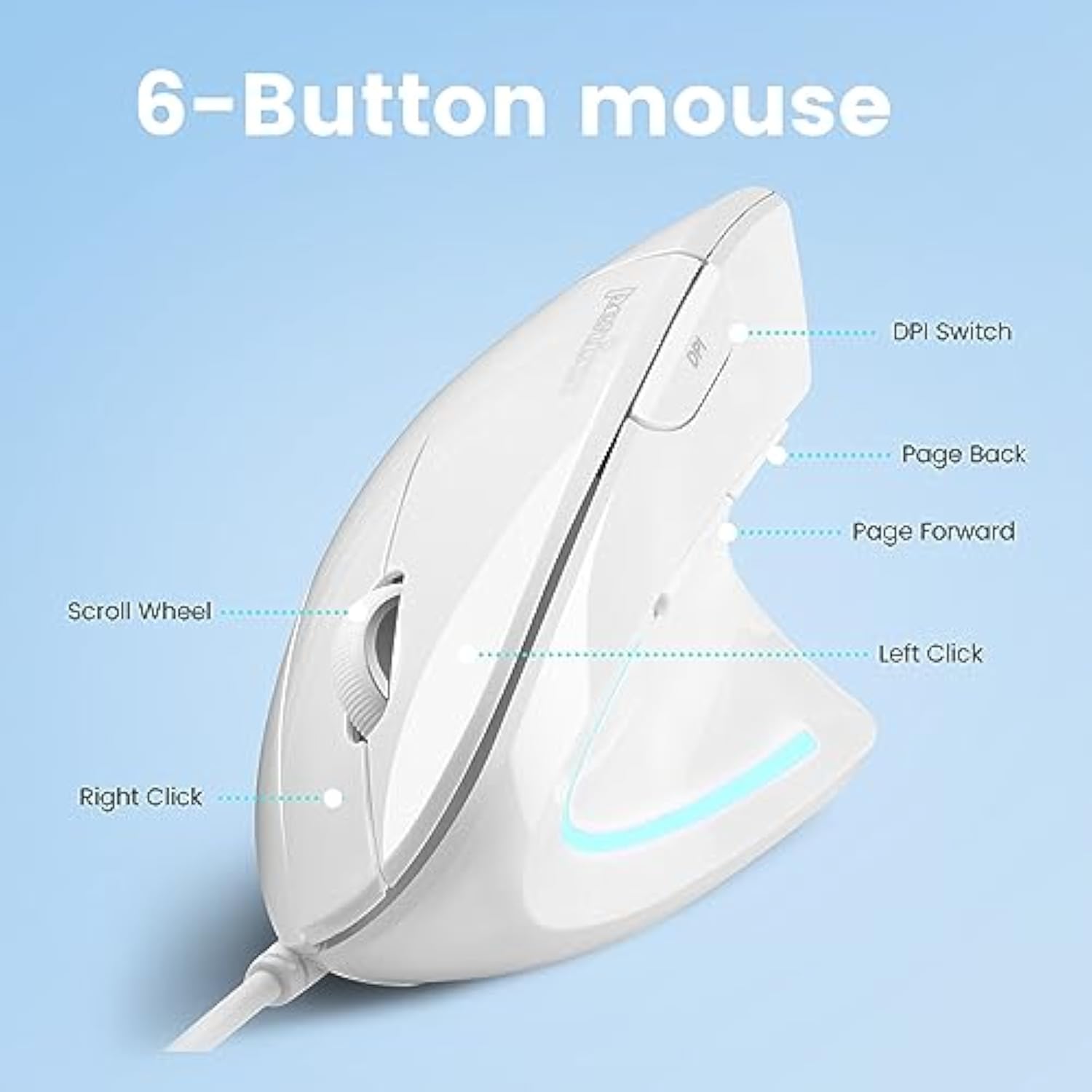Perixx PERIMICE-513W Wired Ergonomic USB Mouse - 6 Buttons with 1000/1600 DPI