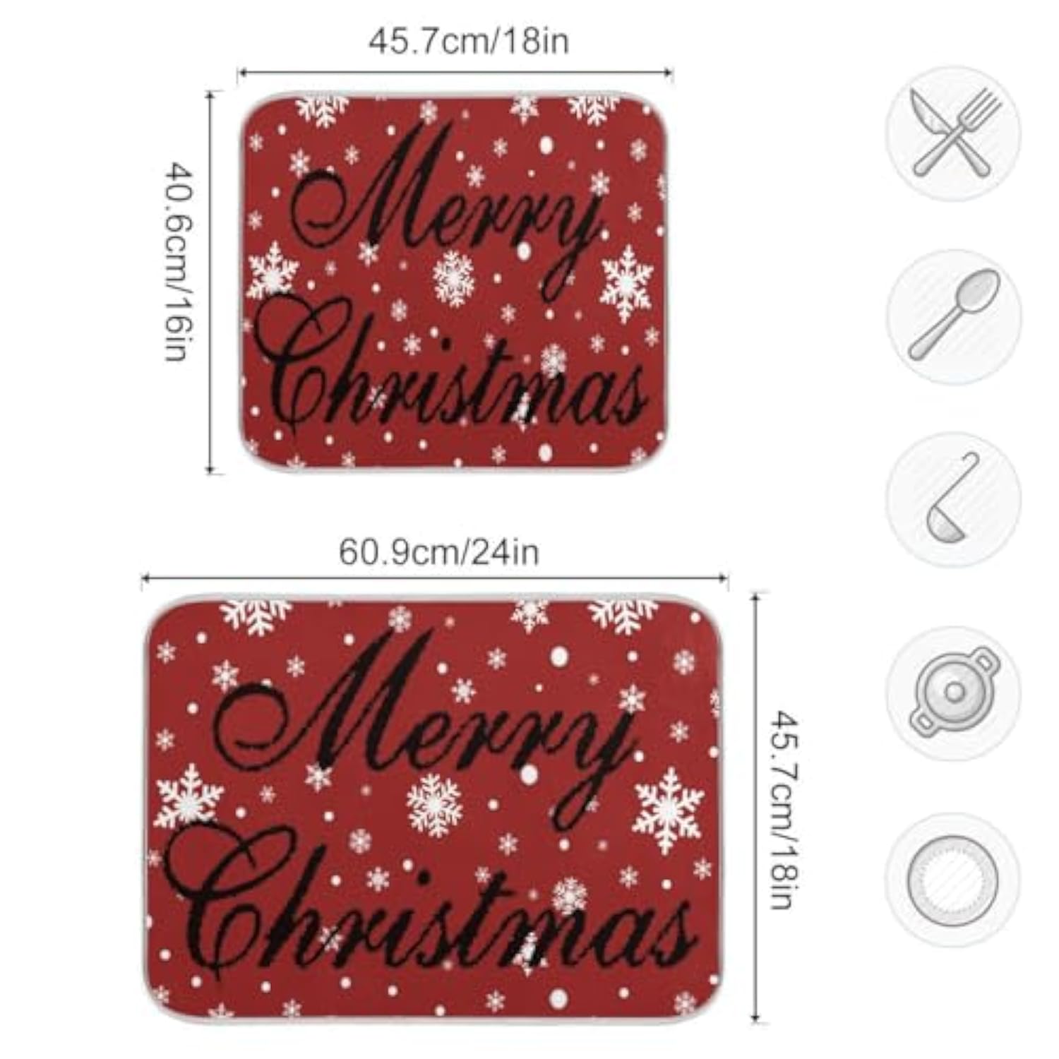 Merry Christmas Red Dish Drying Mat For Kitchen Winter Snowflake White Microfiber Drying Mats Absorbent Reversible Dish Pad Large Dish Draining Mat 18X24 Inch