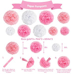 Rose Gold Pink Party Decorations Set With Happy Birthday Banner, Tissue Paper Pompoms, Circle Dots Garland And Paper Tassels Garland For Women Girls