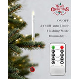Christmas Tree Candles With Remote, 12 Pack Battery Operated Christmas Candles, Fake Led Candle For Christmas Tree Decor, Party Decor For Xmas Wedding Home Gift With Red Crystal Ball Hook
