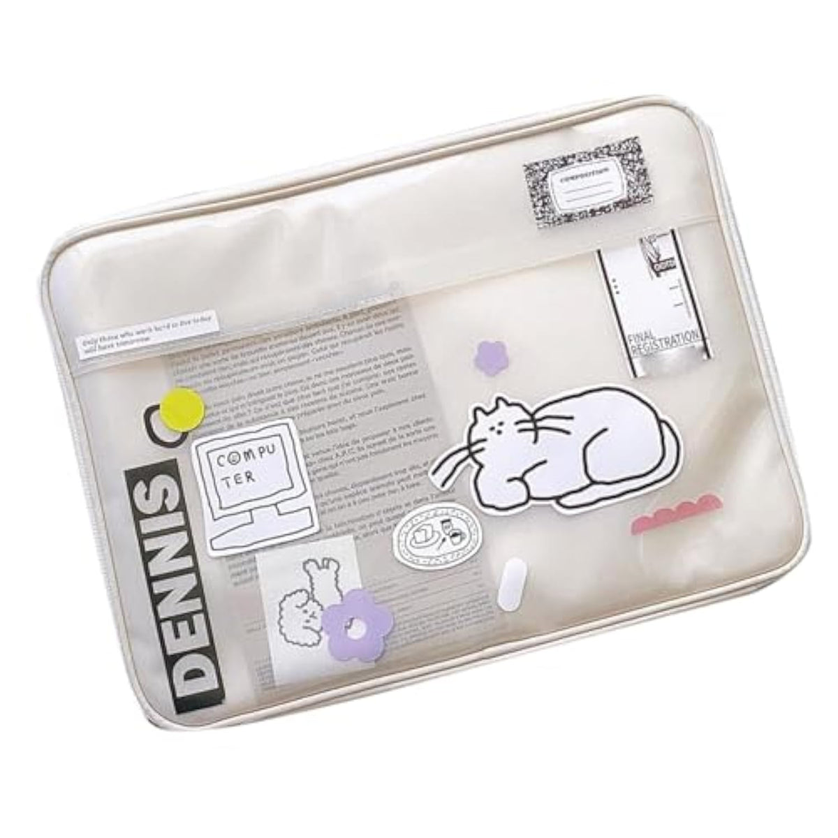 Cute Laptop Sleeve Bag - Waterproof Notebook Storage Case For School Office, White (15In)