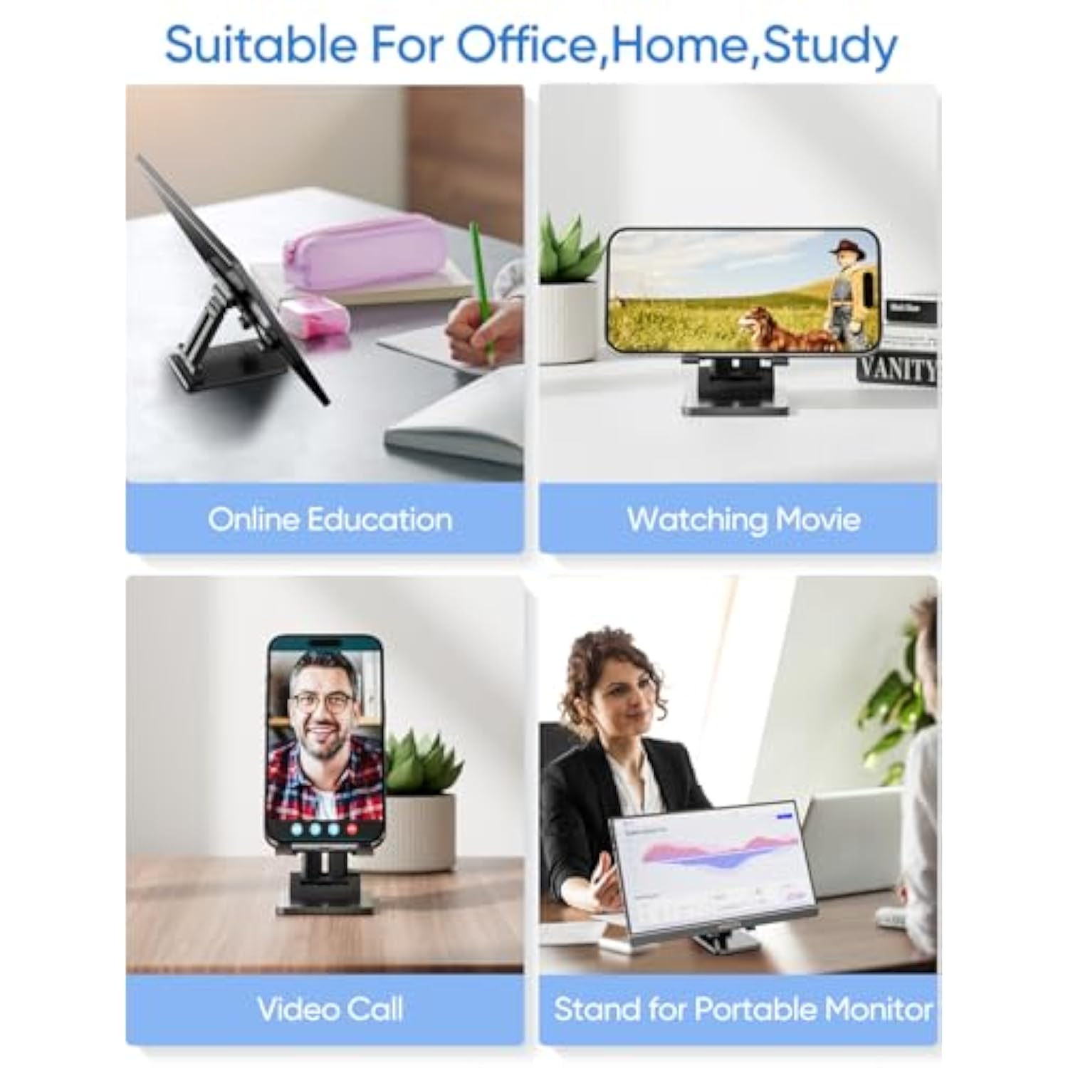 Cell Phone Stand Angle Height Adjustable Phone Holder For Desk, Foldable Phone Stand, Compatible With , Ipad, Surface Pro, Portable Monitor 7" - 15.6"