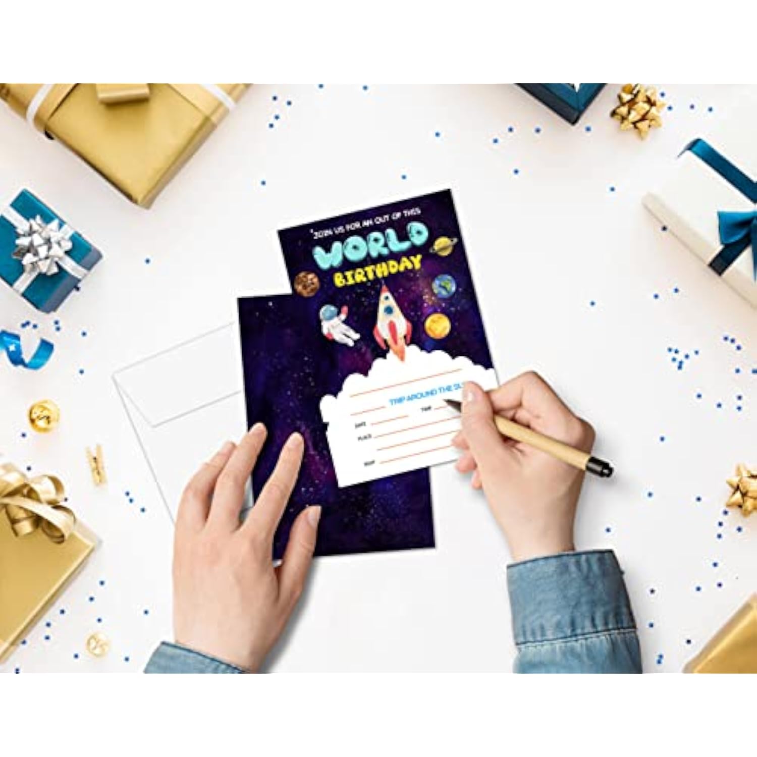 Space Birthday Invitations For Boys Girls Kids, Fill In Party Invites, Decorations, Favors, 20 Invitations With Envelopes (B14)