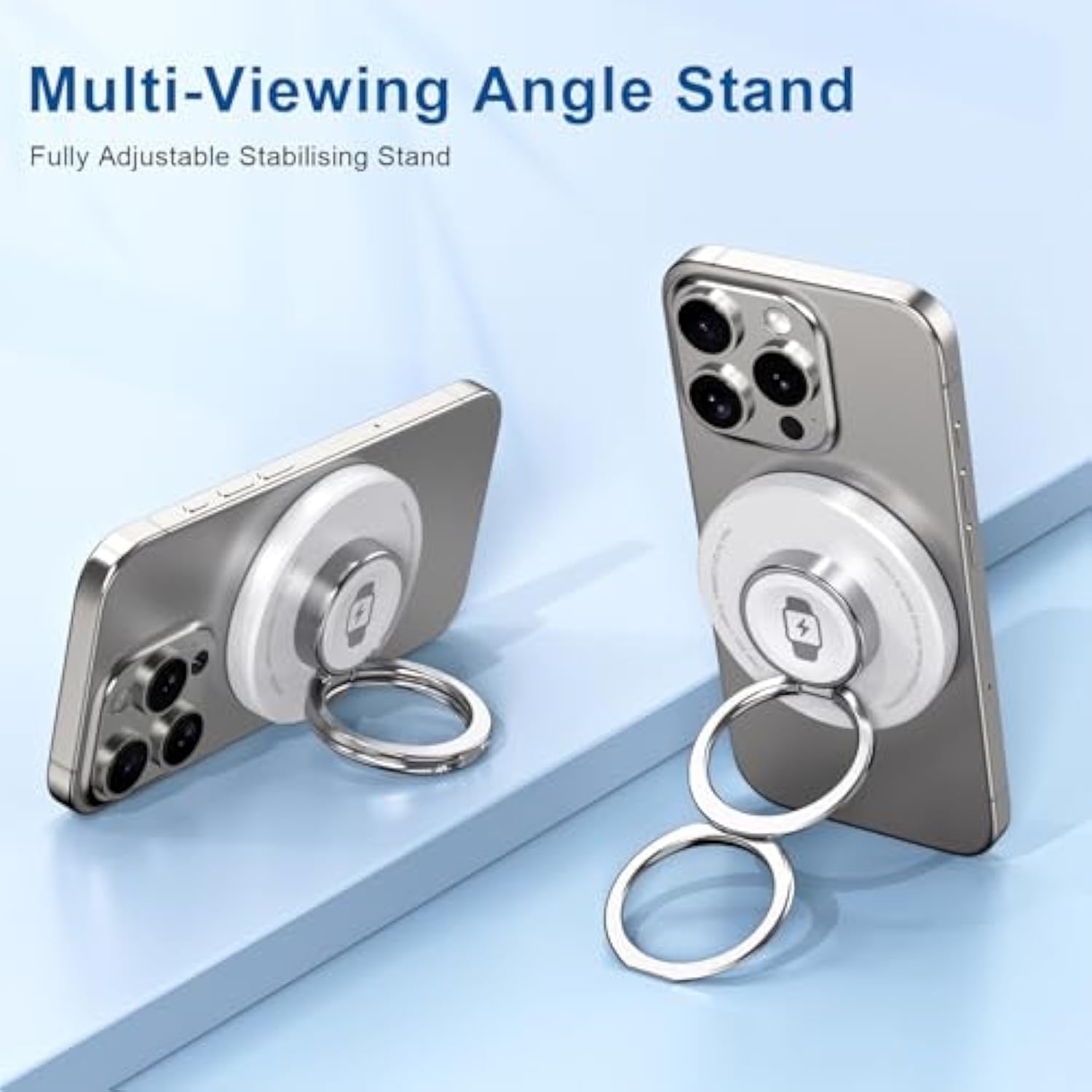 Double Phone Ring Magnetic Charging Holder | Wireless Charging Phone Ring Stand | 3-In-1 Charging Station For Apple Devices | Multi-Device Travel Charger For Iphone, Airpods & Apple Watch (White)
