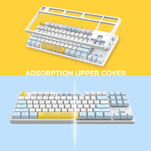 Ak873 Gaming Keyboard,Rainbow Led Backlit,Hot-Swappable Blue Switch,Pbt Keycap,75% Tkl Layout,Ergonomic Mechanical Keyboard With Custom Coiled Usb/Type-C Aviation Cable(Blue White)