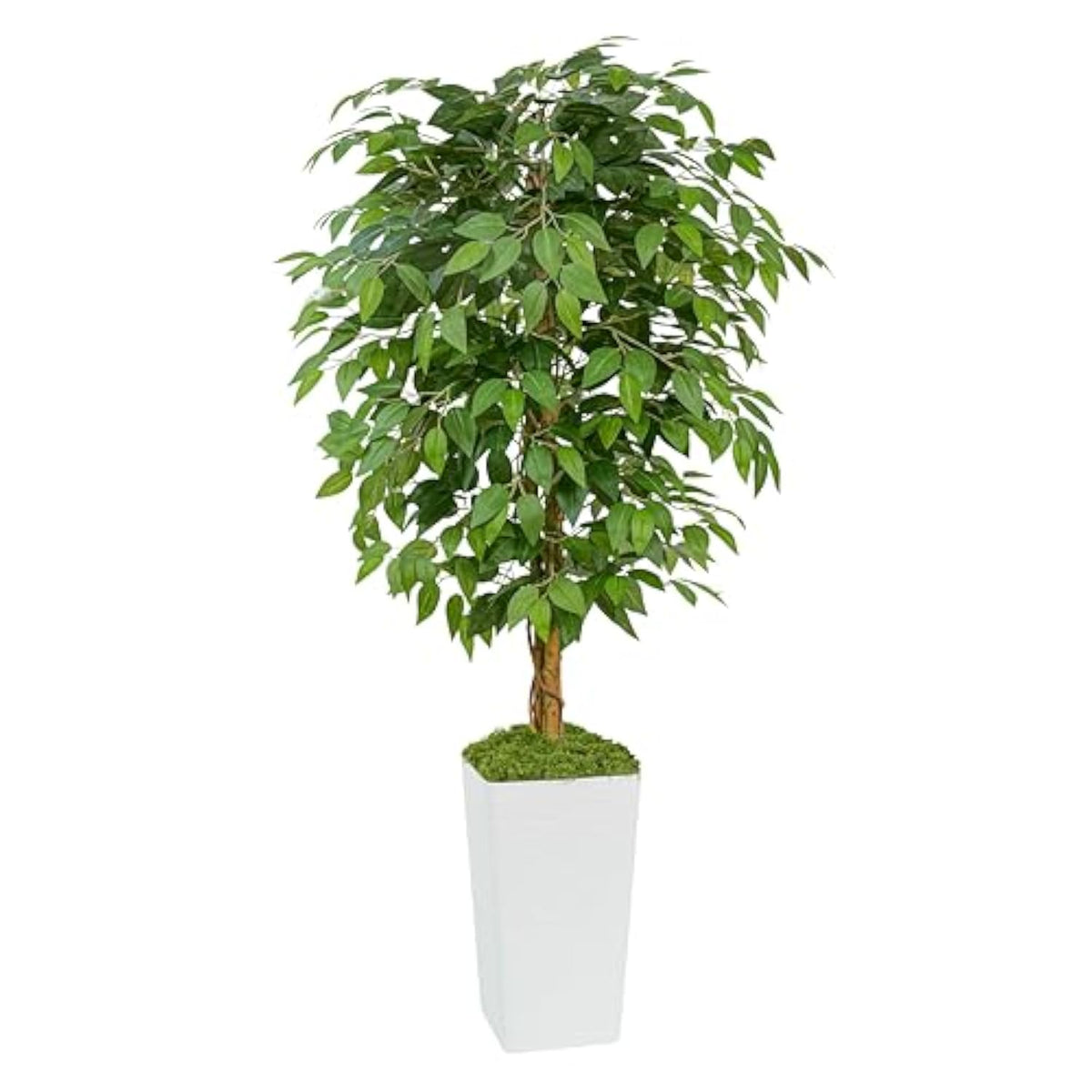 Artificial Ficus Tree 5Ft Faux Floor Tree With Planter Uv Resistant Potted Fake Silk Plant, Real Wood Trunk-Indoor Outdoor Lifelike Fake Ficus Tree For Home, Living Room Bedroom Topiary Tree