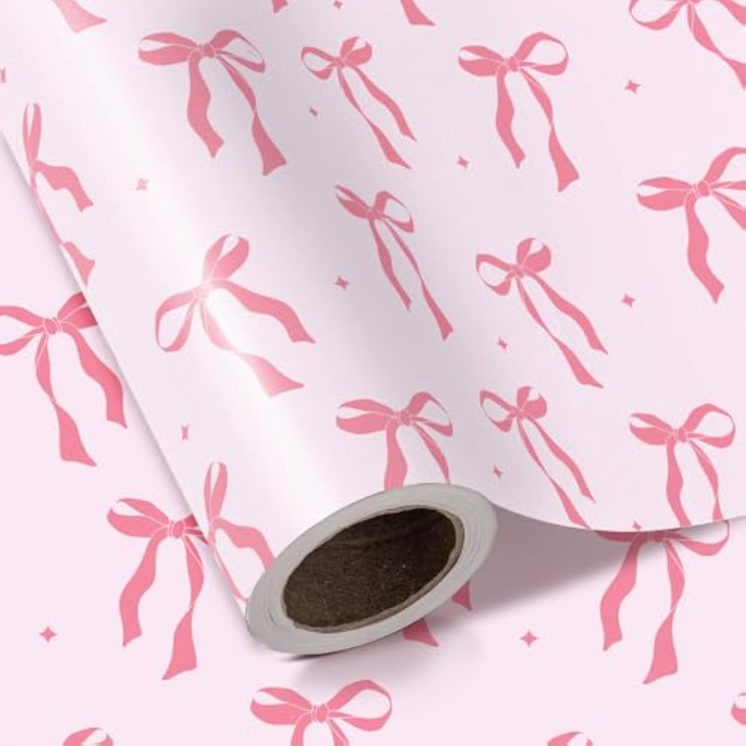 Pink Bow Gift Wrap - 17"x16.5' Roll for Valentine’s, Birthday, Baby Shower