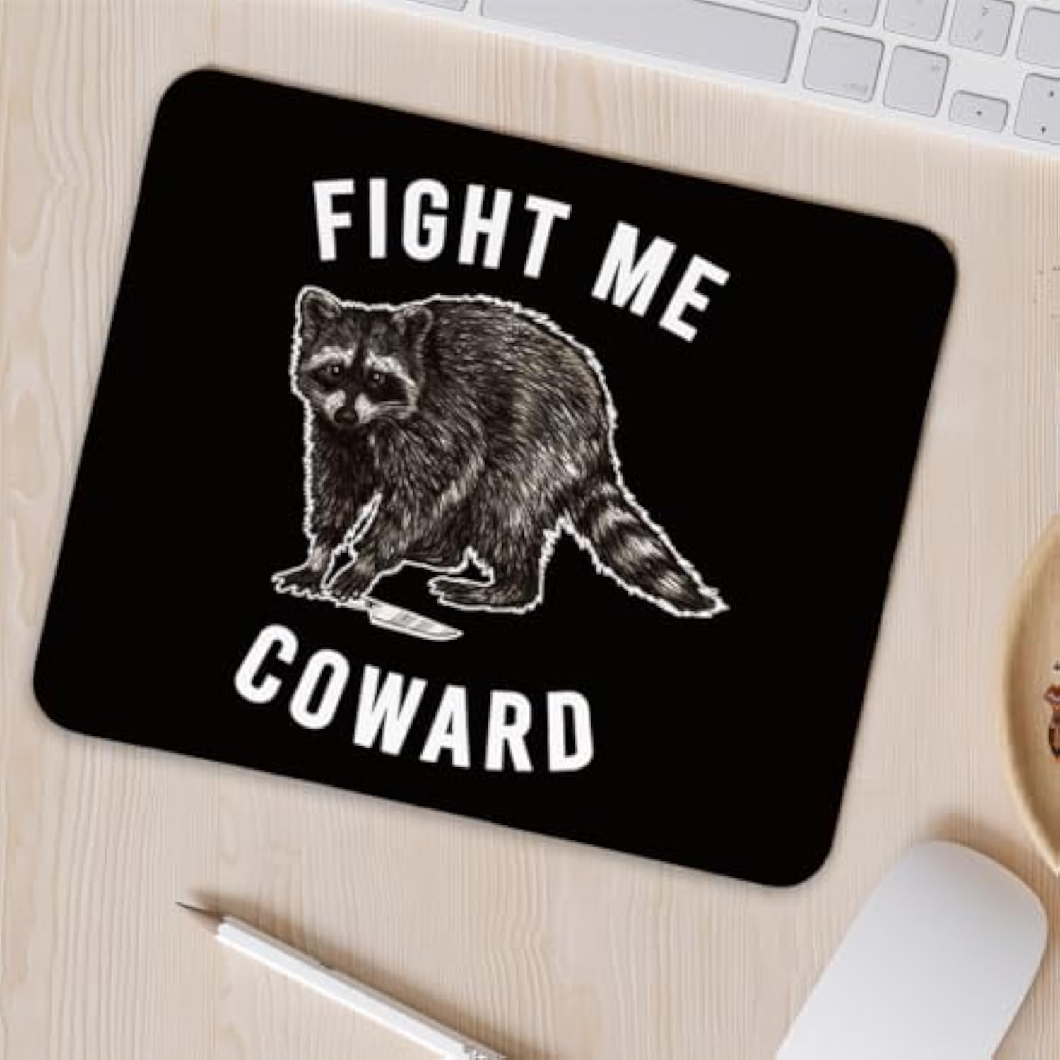 Fight Me Coward Mouse Pad,Murder Raccoon Gift,Funny Raccoon Mouse Pad,Funny Raccoon Mousepad For Gaming Office Laptop,Non-Slip Rubber Base Mousepad Gaming Mouse Pads,9.5X7.9 Inches