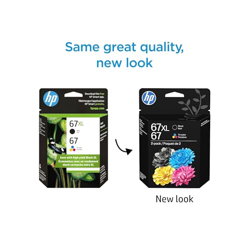 Original 67 Tri-Color / 67Xl Black Ink Cartridges (2-Pack) | Works Deskjet 1255, 2700, 4100 Series Envy 6000, 6400 Series | Eligible For Instant Ink | 3Yp30An