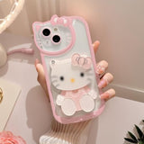 For Iphone Xr Cute Cartoon Case,Women Girls Kids 3D Bow Kawaii Pink Cartoon Face Makeup Mirror Soft Tpu Clear Protective Phone Cover 6.1Inch