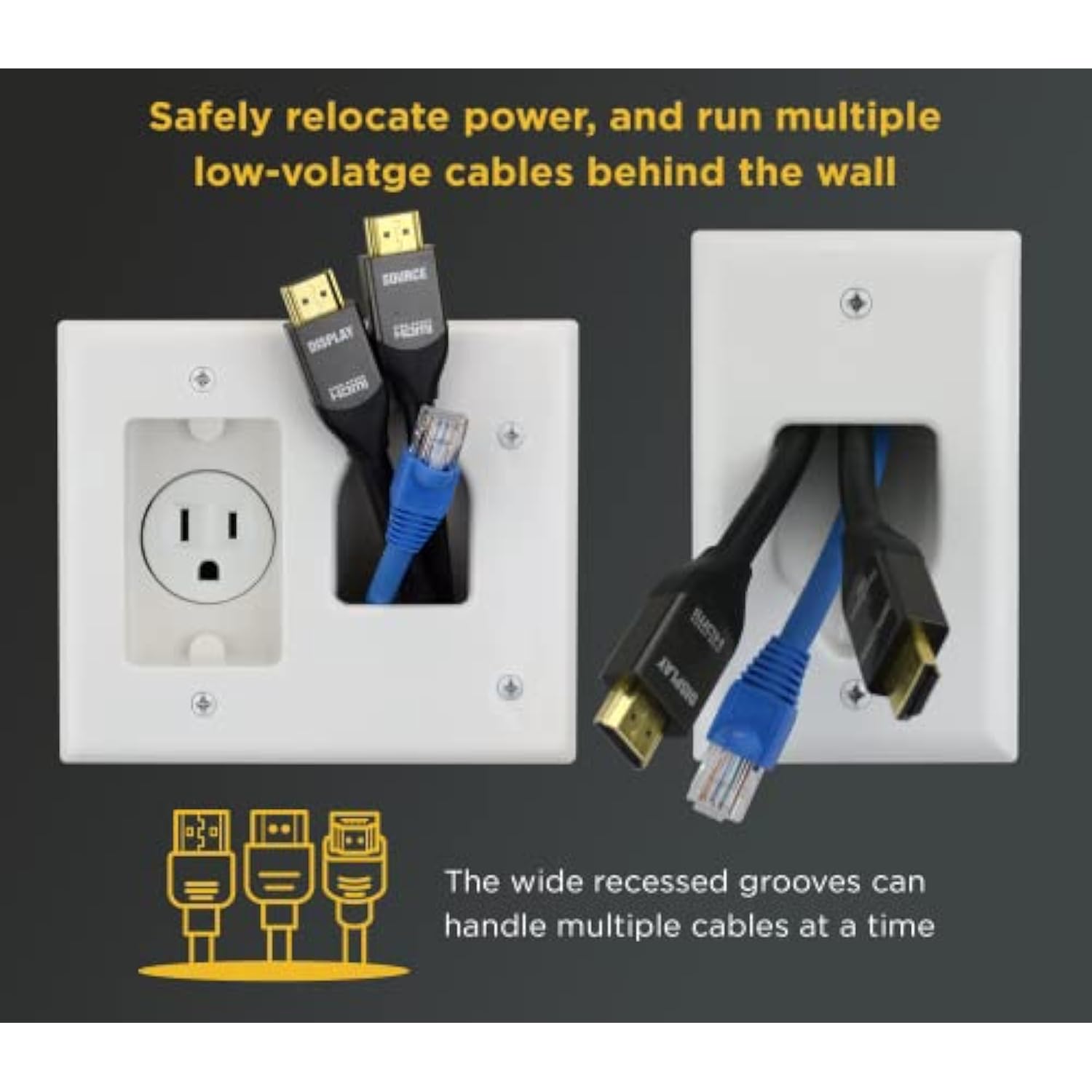 Datacomm Recessed Low Voltage Cable Plate with Recessed Power Kit - White - DATACOMM RECSSD CBL PLTE REMLDNG KT ELEC OTLT WHT (45-0021-WH-KIT)