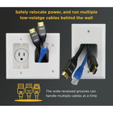 Datacomm Recessed Low Voltage Cable Plate with Recessed Power Kit - White - DATACOMM RECSSD CBL PLTE REMLDNG KT ELEC OTLT WHT (45-0021-WH-KIT)