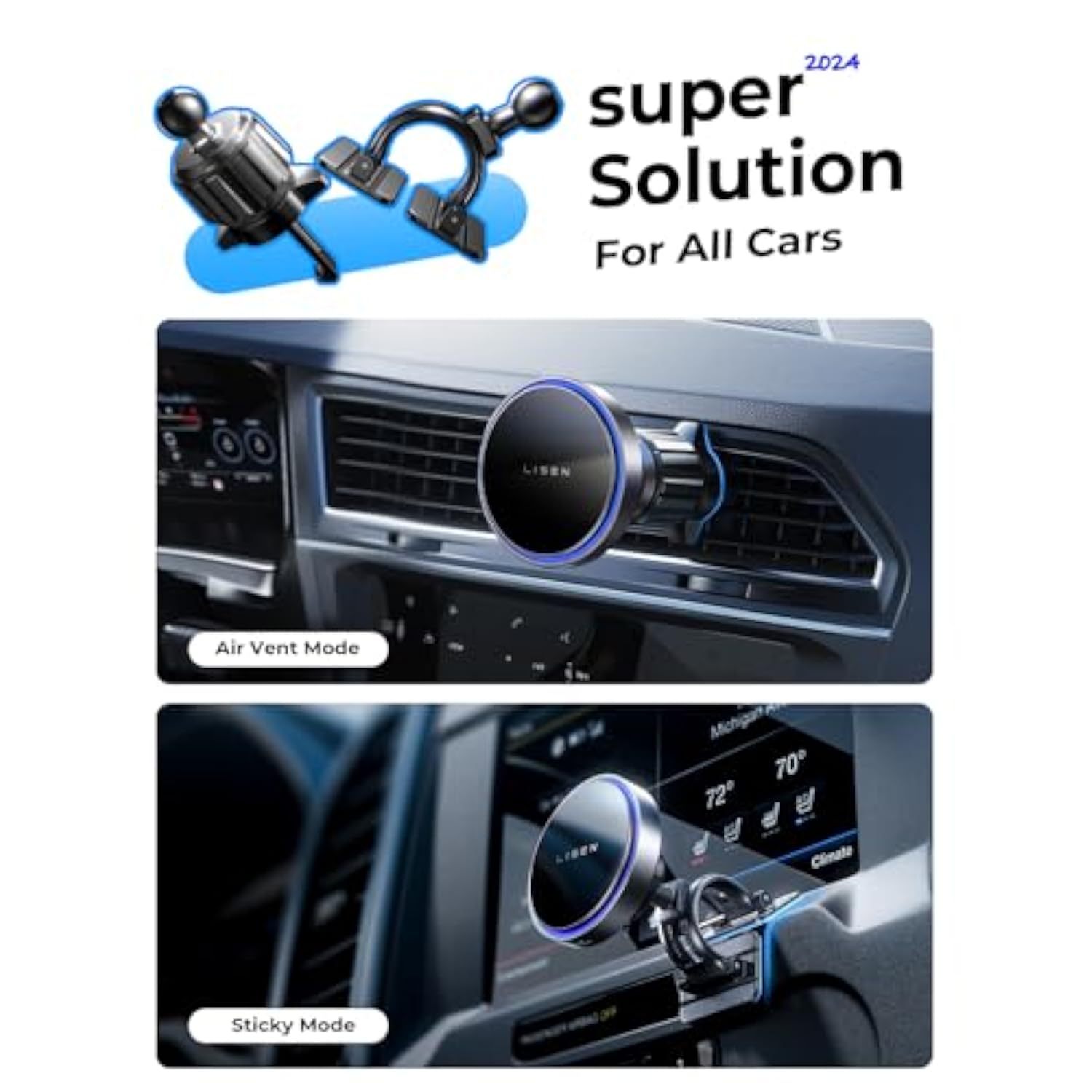 15W MagSafe Car Mount Charger, Fast Wireless Charging for iPhone 15/14/13/12