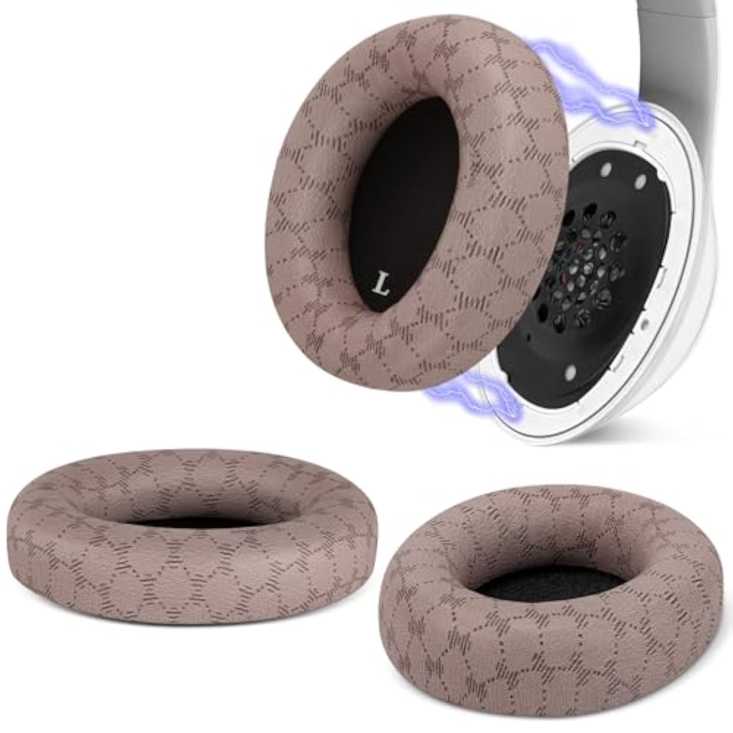 Geekria SNAP Magnetic Ear Pads for Beats Studio 3 Wireless, Studio 2 Wireless, Studio 2 Wire Easy Switch Ear Cushions, Exchange Earpads in Seconds (Grid Brown, 1 Pair)