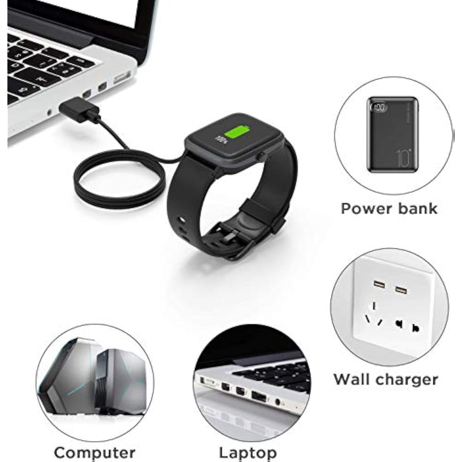 Compatible With Agptek Lw11 Smartwatch Charger, Magnetic Usb Charging Cable Replacement Charger Cable Compatible With Agptek Lw11 Smartwatch (Black)