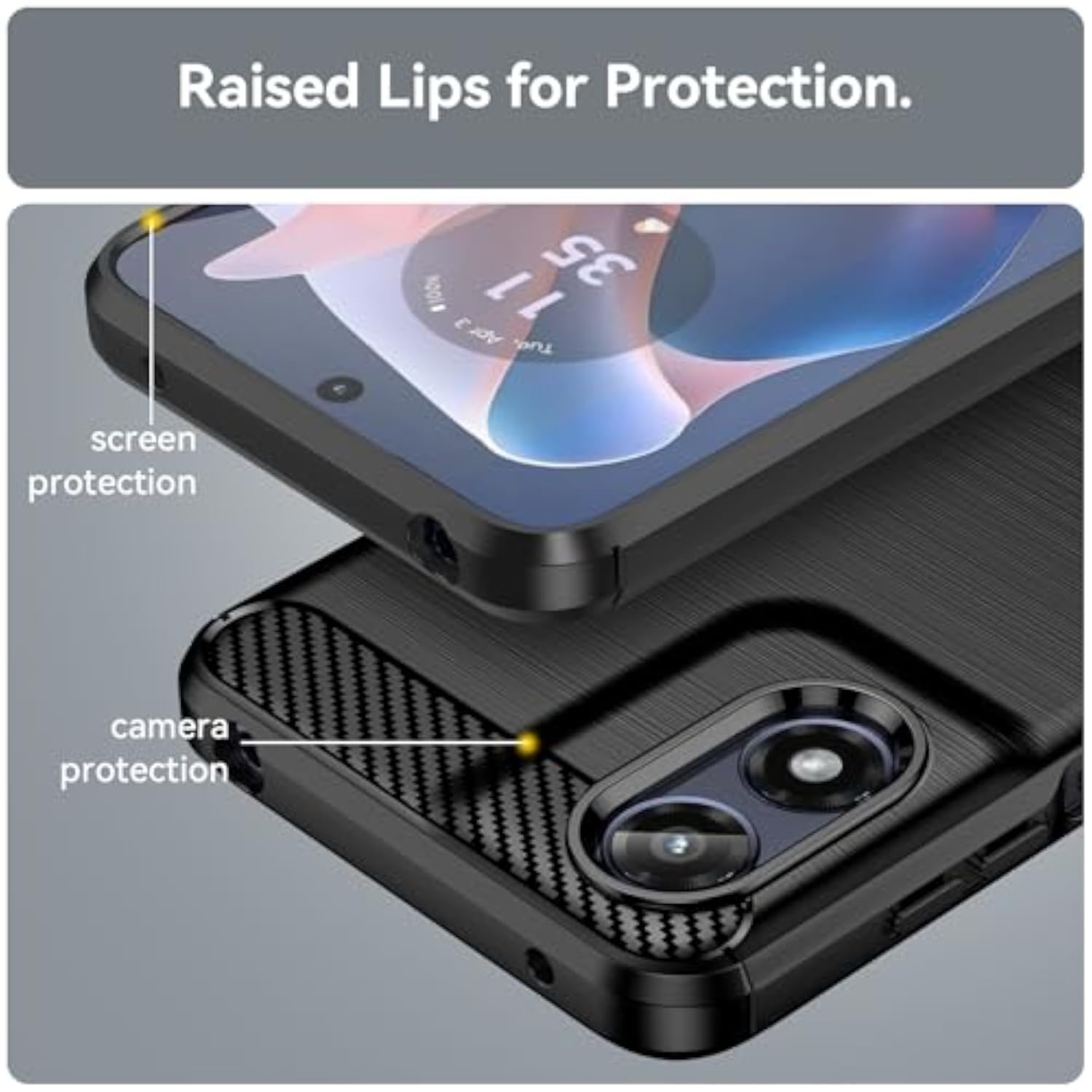Motorola Moto G Play 2024 Case with 2pcs Screen Protector Shock-Absorption Flexible TPU Rubber Protective Cover for Motorola Moto G Play 2024 (Black)