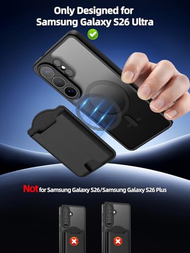 for  Galaxy S26 Ultra Case with Magnetic Wallet, Phone Case with Detachable Magnetic Card Holder Fit 4 Cards, Translucent Matte Shockproof