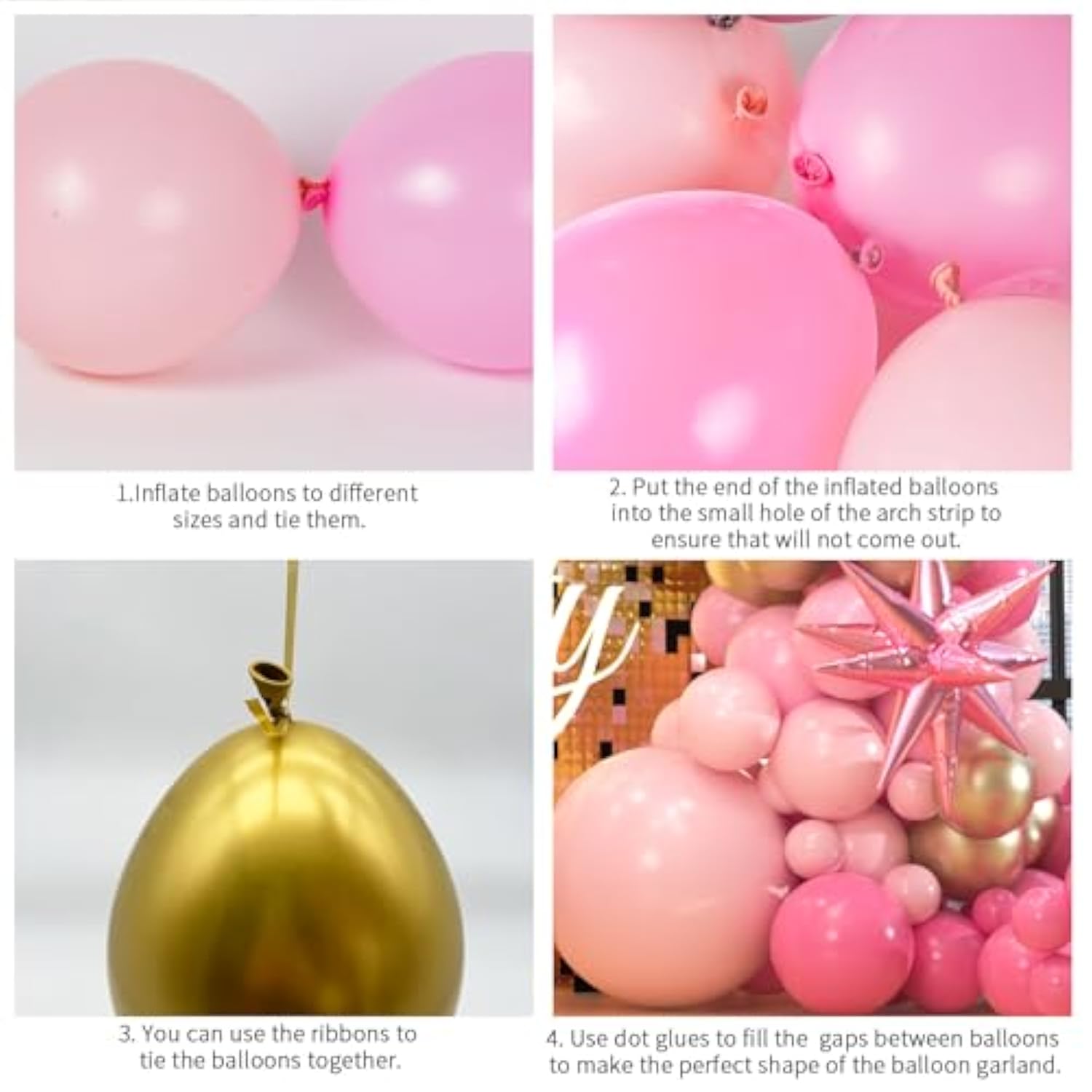 161Pcs Pink Balloons Arch Kit, Pastel Macaron Pink And Gold White With 3Pcs Starburst Foil Balloons For Birthday Baby Shower Bridal Shower Wedding Valentine’S Party Decorations