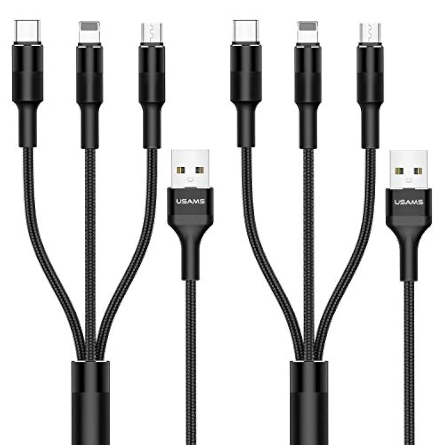 [2 Pack] Multi Charging Cable, 5Ft 3 In 1 Nylon Braided Usb Multiple Charger Fast Charging Cord Compatible With Most Smart Phones & Pads